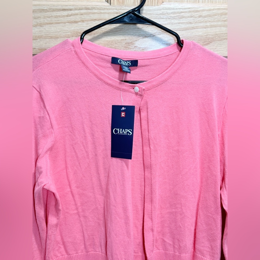 CHAPS Coral Pink Cotton Cardigan Sweater Size L NWT - Picture 4 of 9